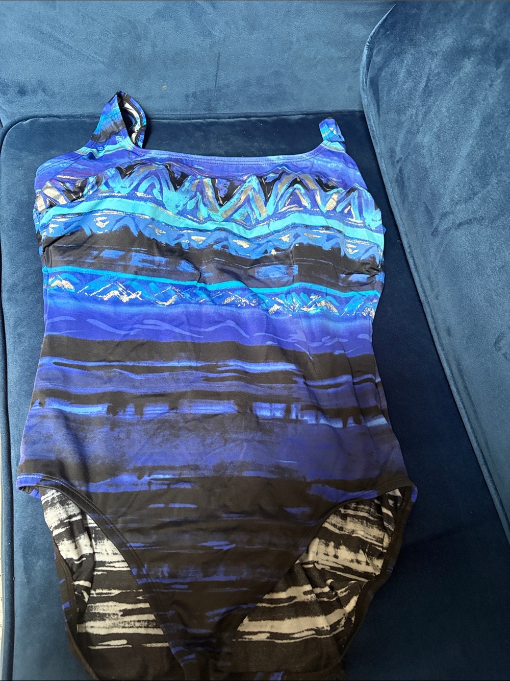 St. John's Bay Blue and Black One-Piece Swimsuit